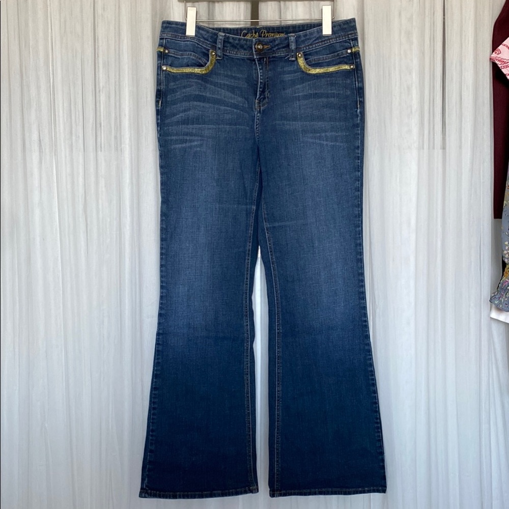 Caché Premium Classic Blue Boot Cut Jeans with Contrast Stitching Gold trims 14